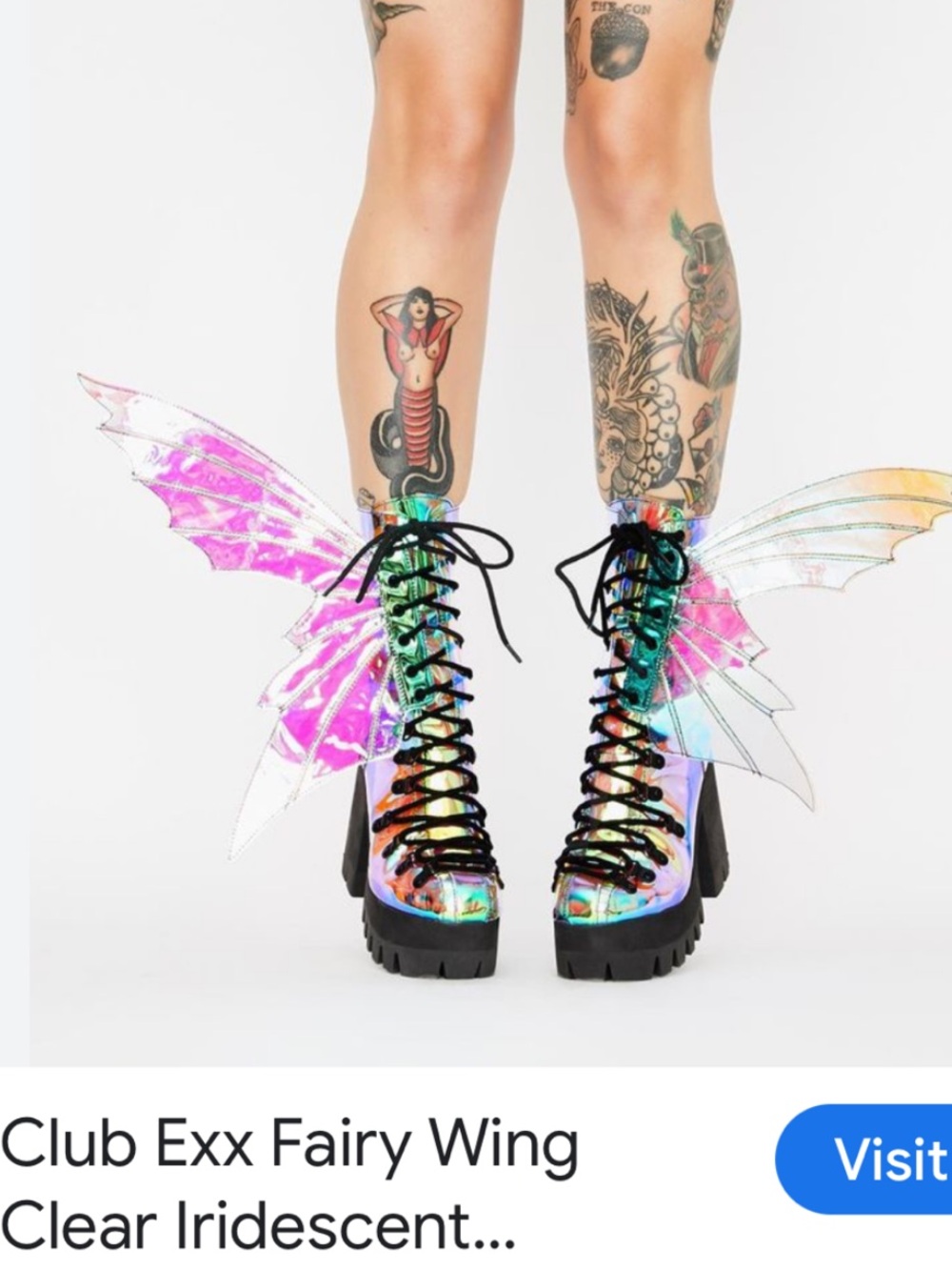 Iridescent Rainbow Wing Lace-Up Platform Boots  by CLUBEXX/ DOLLS KILL